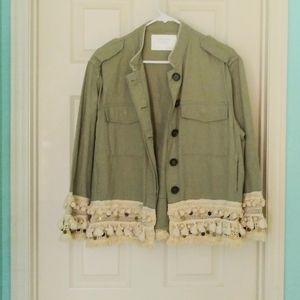 NWOT ZARA Boho Macrame Military Light Jacket (L)